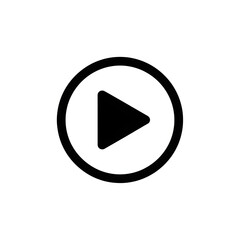 Simple black play button icon symbol for starting media playback on digital platforms and devices