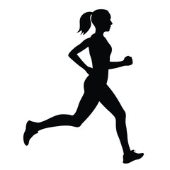 Woman running silhouette vector illustration for fitness workout marathon and jogging exercise