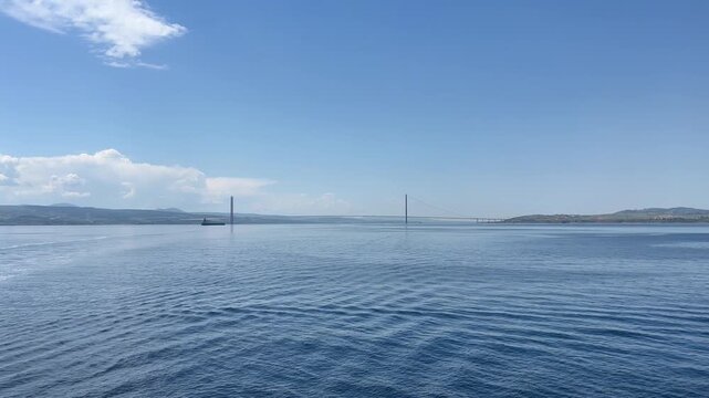 &Ccedil;anakkale 1915 Bridge spanning across the Dardanelles with modern design.

