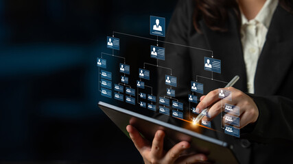 Corporate org chart and team structure show hierarchy, team, and structure for clear organization,...