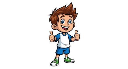 Adorable cartoon boy giving thumbs up with a cheerful smile, perfect for adding a positive vibe to any project or design needing a kid-friendly touch
