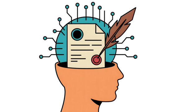 Innovative mind generating creative legal documents with unique perspectives, perfect for law firms seeking fresh ideas and thought leadership content, use for copyrighting