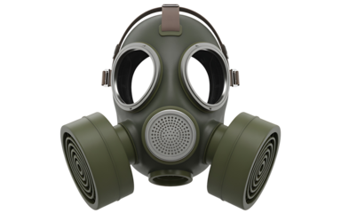 Realistic military gas mask design offering protection in dangerous environments and adding a dramatic accent to any project with its olive green color and unique style