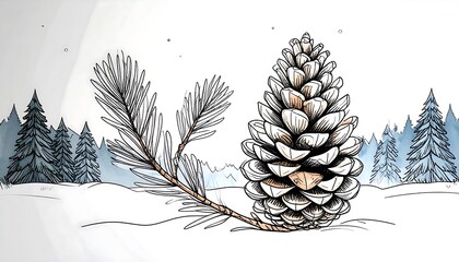 Winter pine cone illustration