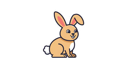 Obraz premium A sweet little bunny rabbit sitting peacefully, showcasing a cheerful and friendly demeanor with simple line art and solid colors.