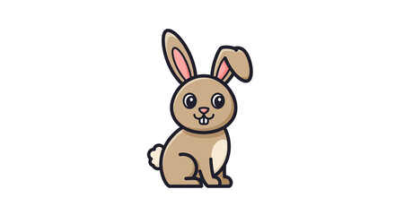 Obraz premium A cheerful brown bunny rabbit sitting peacefully, a charming cartoon character with simple line art and a white background.