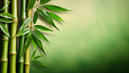 Bamboo Background With Green Leaves Copy Space