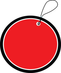 Red Circle Tag with Black Border and String on White Background label price tag