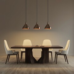 Contemporary Dining Room with Large Table and Pendant Lights