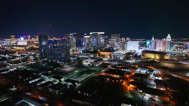 Aerial view of the illuminated las vegas skyline at night
