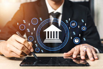 The influence of central bank monetary policy on the global banking system and economy. A concept of interest rates, inflation, and growth. Motif