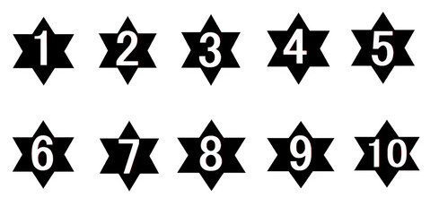 Black Star Icons Set – 10 Minimalist Vector Star Symbols Isolated on Transparent Background PNG