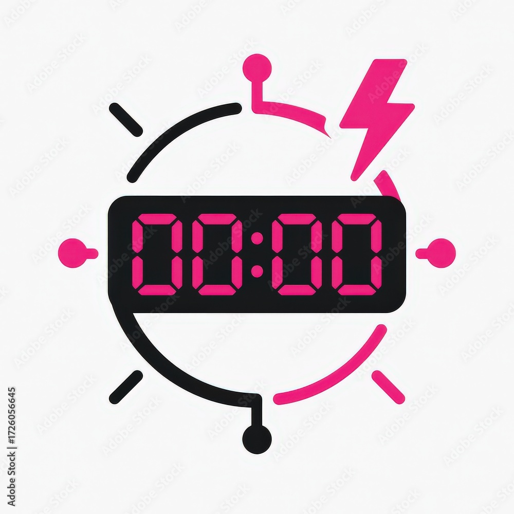 Aufkleber digital countdown timer with neon pink accents representing urgency and time management displayed ag