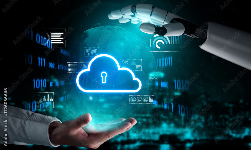 Poster ai artificial intelligence optimizes cloud infrastructure with virtual assistants and intelligent au