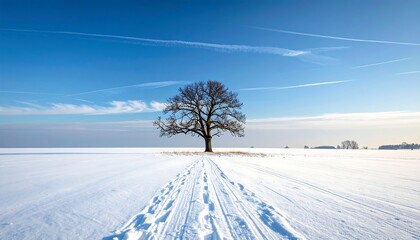 Solitary tree on a snowy field