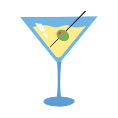Martini cocktail glass with olive flat illustration isolated vector