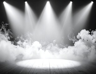 Stage lighting illuminates a smoky stage floor