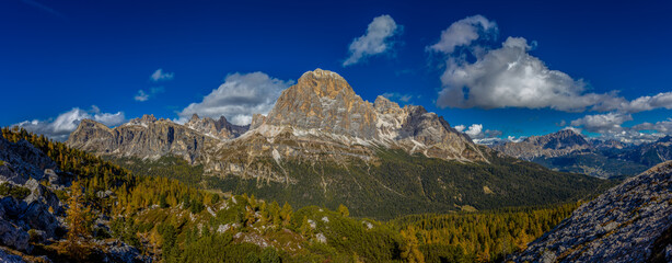 Panorama of Alps mountains on a sunny day. High resolution widescreen panorama of mountain...