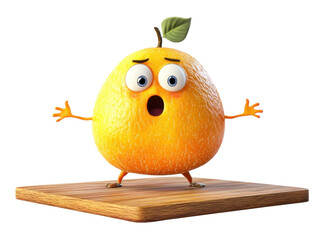 Scared Cartoon Pear on Cutting Board PNG

