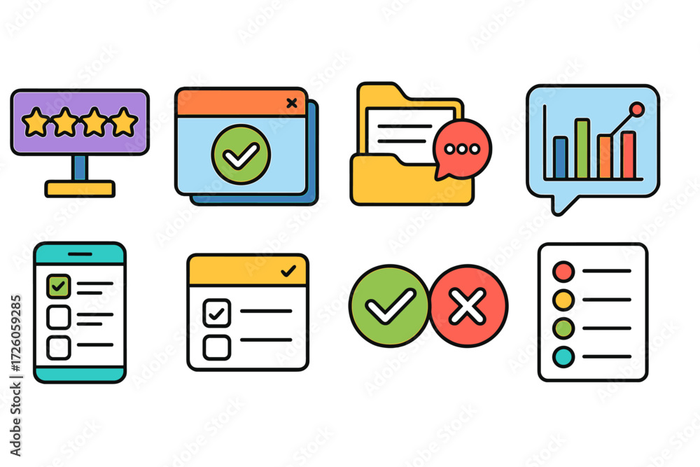 Poster business productivity flat icon set for digital workflow and project management tools