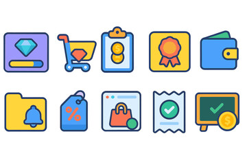 E-commerce, shopping flat icon set. online retail, store interface icons collection