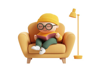 Character Reading a Book in a Chair PNG

