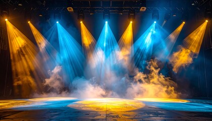 Stage lit with colorful spotlights