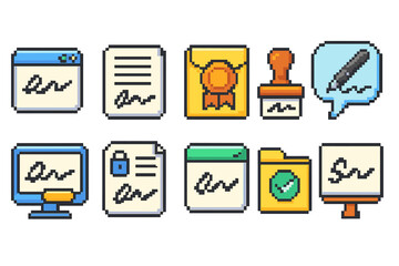 Legal, contract flat icon set. notary, document signing flat icons collection