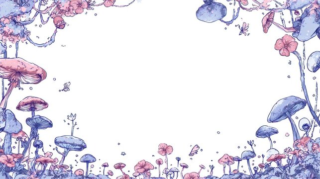 Mushroom forest border illustration