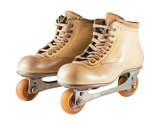 Vintage Brown Leather Roller Skates with Orange Wheels
