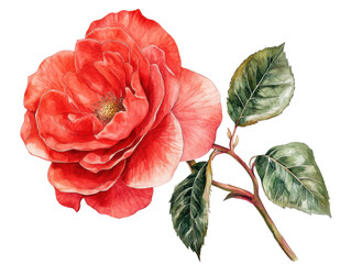 Beautiful Red Rose Flower with Green Leaves Illustration