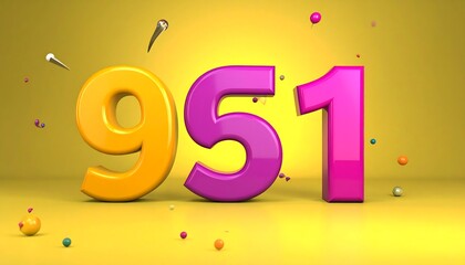 Three vibrant, 3D numbers (9, 5, and 1) stand on a yellow surface with colorful confetti. A bright, abstract numerical composition