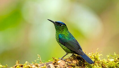 Fototapeta premium Vivid green hummingbird perched