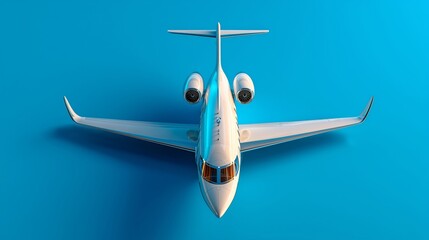 Modern Jet Airplane From Above on blue background