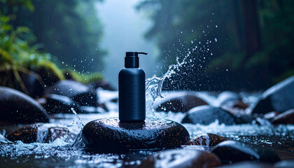 Waterless Shampoo Bar on River Rocks. Cosmetics concept. Generated Image