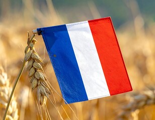 French Flag in a Wheat Field Autumnal Scene