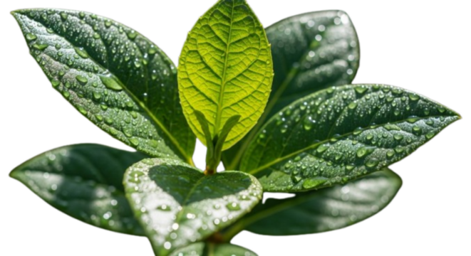 green leaf with drops of water