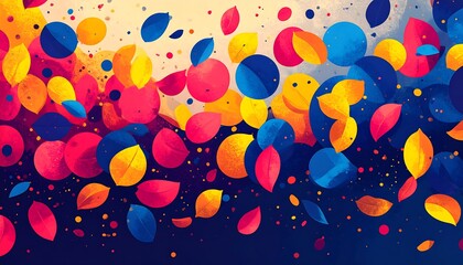 Abstract bright circles and leaf shapes against a darker backdrop in watercolor style