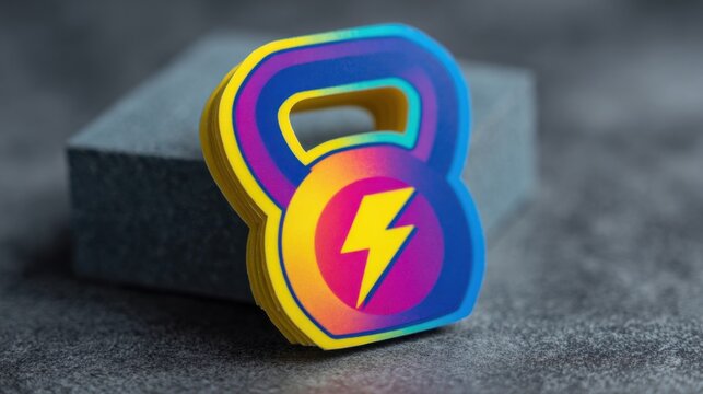Colorful Kettlebell Design on Textured Surface With Vibrant Lightning Bolt Pattern Showcasing Fitness Theme