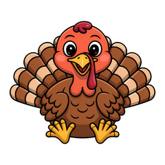 Adorable baby turkey cartoon with colorful feathers, thanksgiving animal artwork for kids