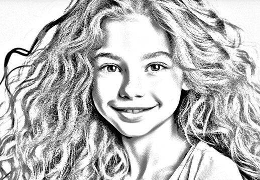 White And Black Hand Drawn Pencil Portrait Photo Effect