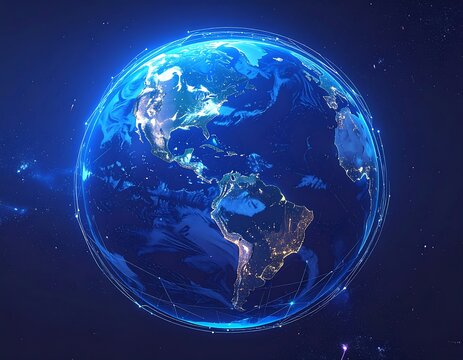 Global network, digital earth, glowing connections