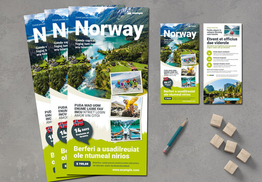 Norway Travel Advertisement DL Flyer with Green Elements