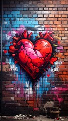 Graffiti heart on brick wall
