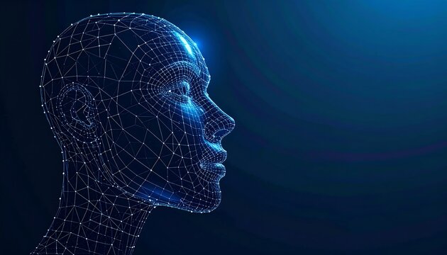 Wireframe woman's head profile - Powered by Adobe