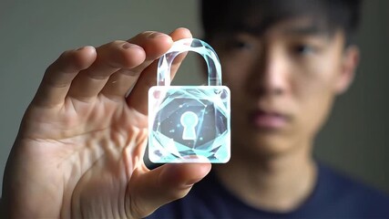Intriguing digital security concept with holographic padlock, perfect for tech, innovation, and cyber security marketing campaigns