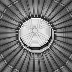 Looking up at the gazebo roof, the symmetrical design creates a mesmerizing pattern.