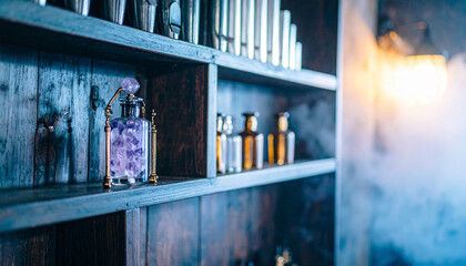 Sustainable Perfume Organ with Crystal Stoppers. Cosmetics concept. Generated Image