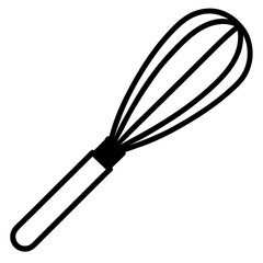 Simple black silhouette of a kitchen whisk for mixing and aerating ingredients isolated on white background