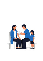 Obraz premium Flat Vector Illustration Woman Receiving Vaccine Child Present